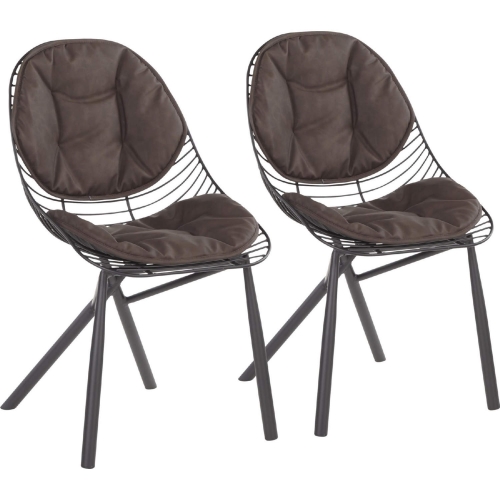 Wired Dining Chair in Espresso Leatherette & Black Metal (Set of 2)